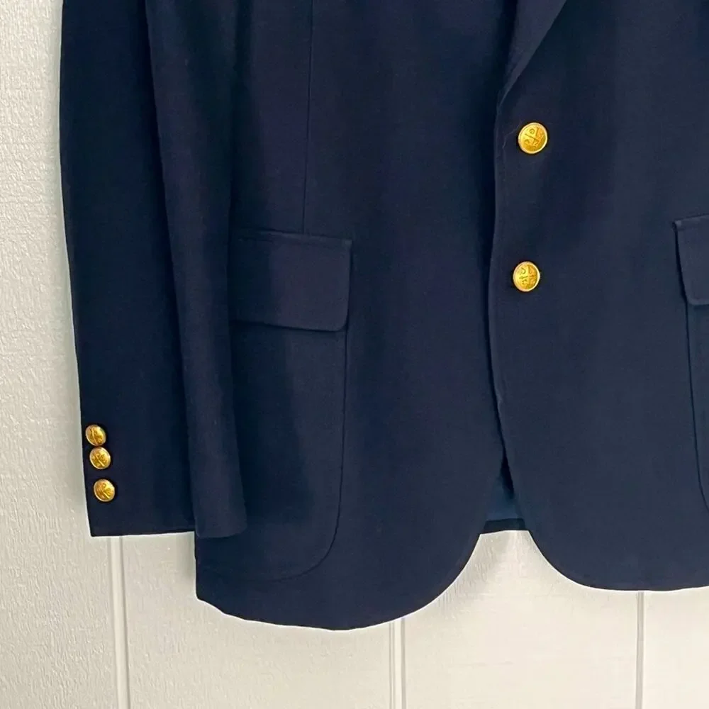 Vintage Navy Blue Sport Coat Blazer Gold Buttons Suit Coat 100% Pure Wool 42R